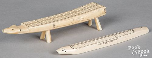 TWO INUIT ALASKAN INDIAN CRIBBAGE GAMEBOARDSTwo