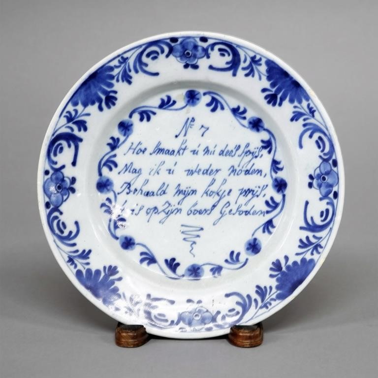 Early Dutch delft plate with verse
9D