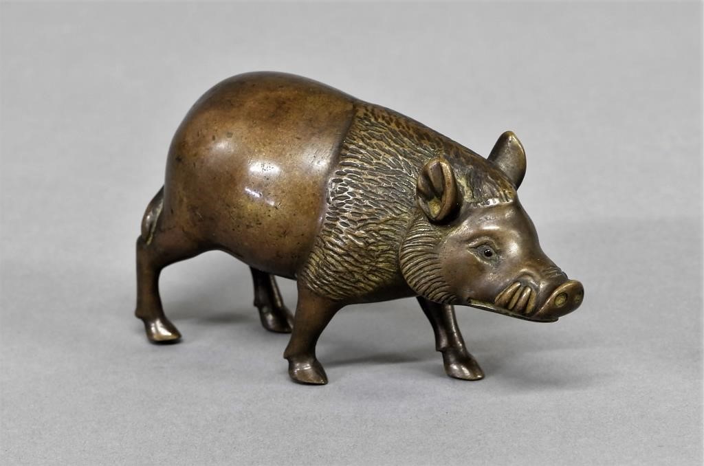 Fine Asian bronze seamed boar 2 H 310ef3