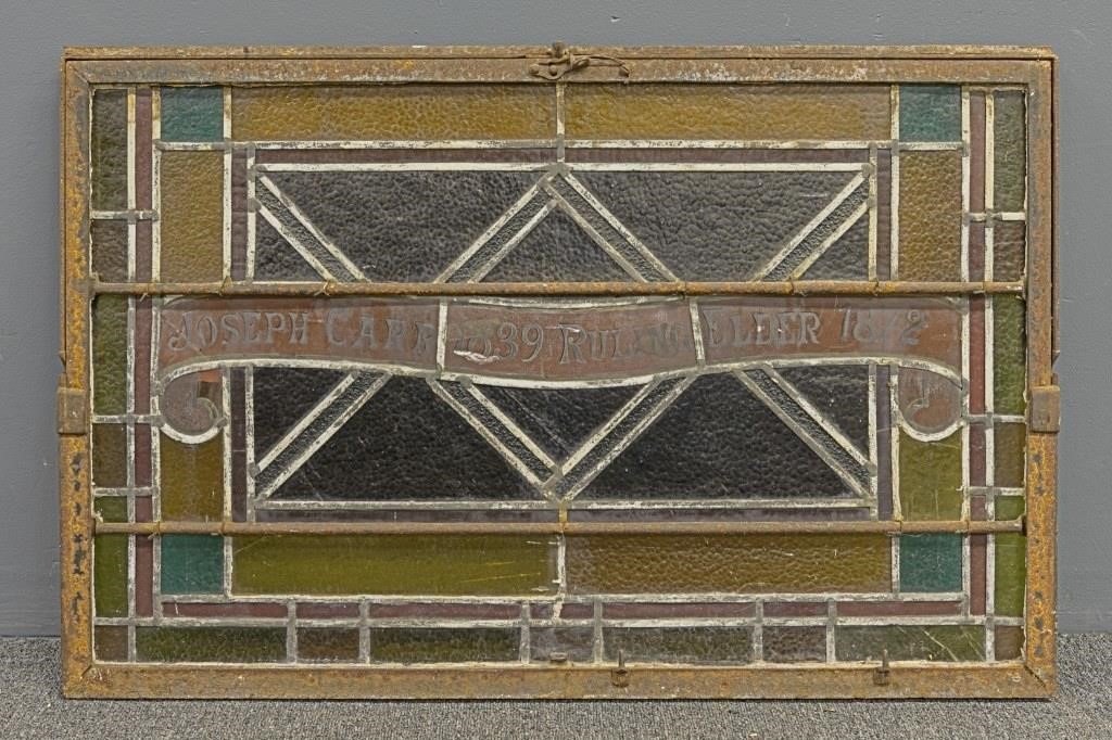 Stained glass iron framed window