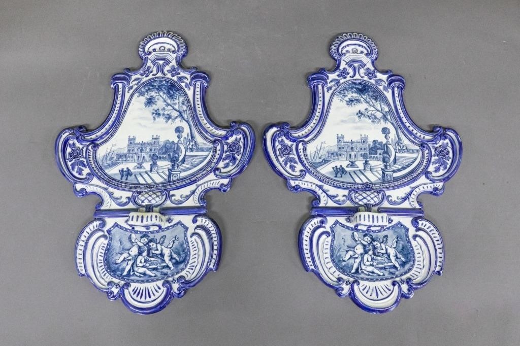 Large pair of Delft wall scones,