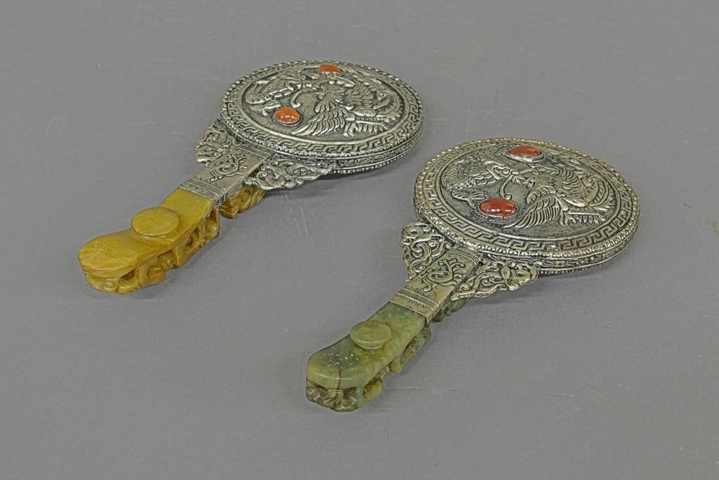 Pair of Chinese silver mirrors