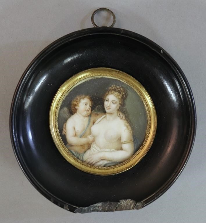 Round miniature portrait of a mother