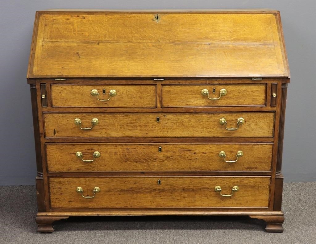 Large English Chippendale oak slant-lid