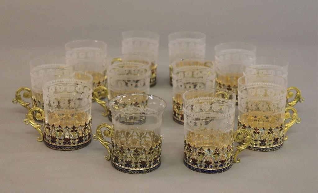 Set of twelve Russian style tea cups