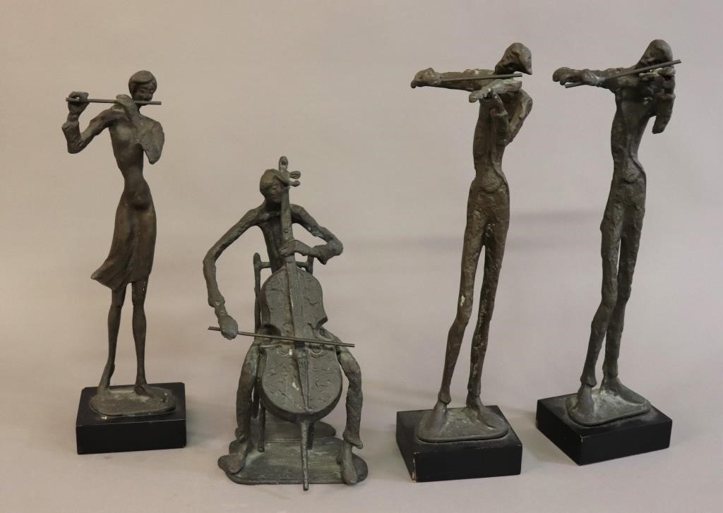 Set of four bronze figures of musicians,