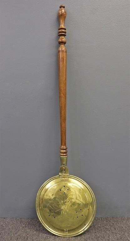 Brass bed warmer, early 19th century,