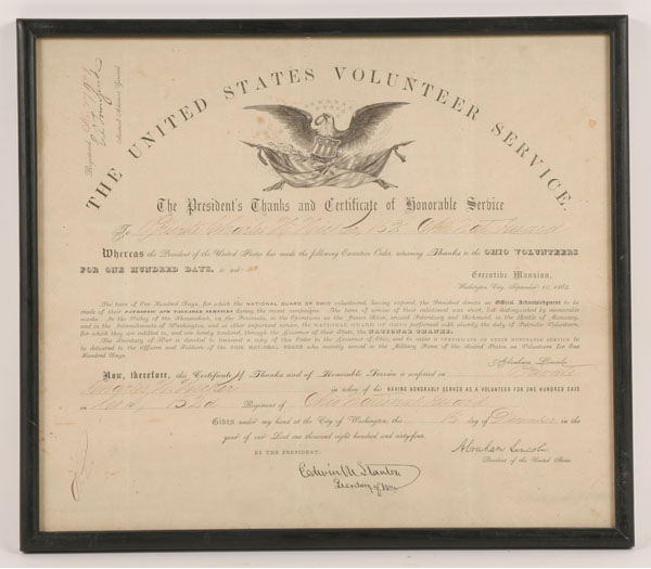 Civil War volunteer honorable discharge;