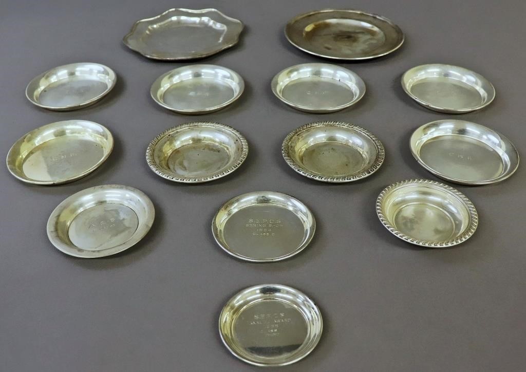 Fourteen sterling silver small dishes,