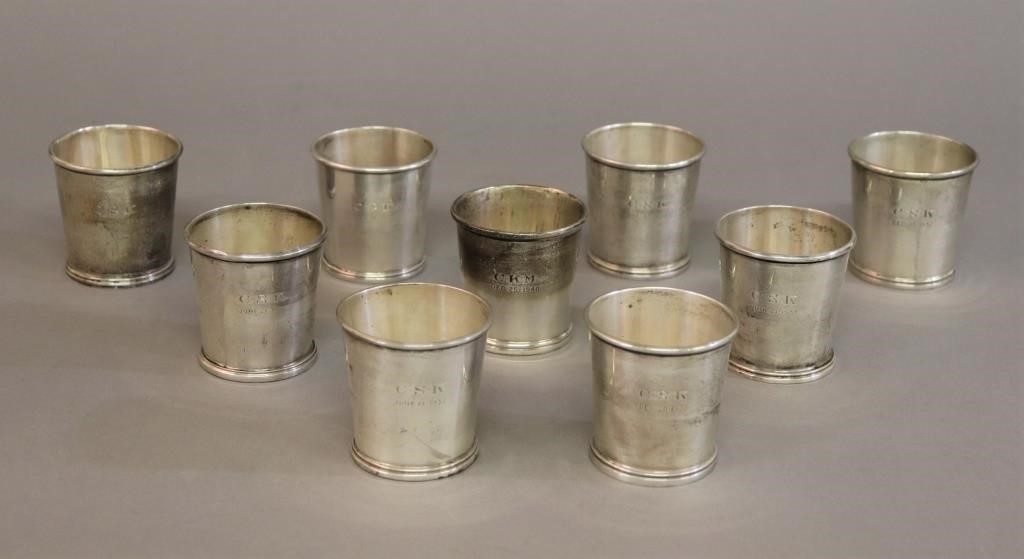 Assembled set of nine sterling silver