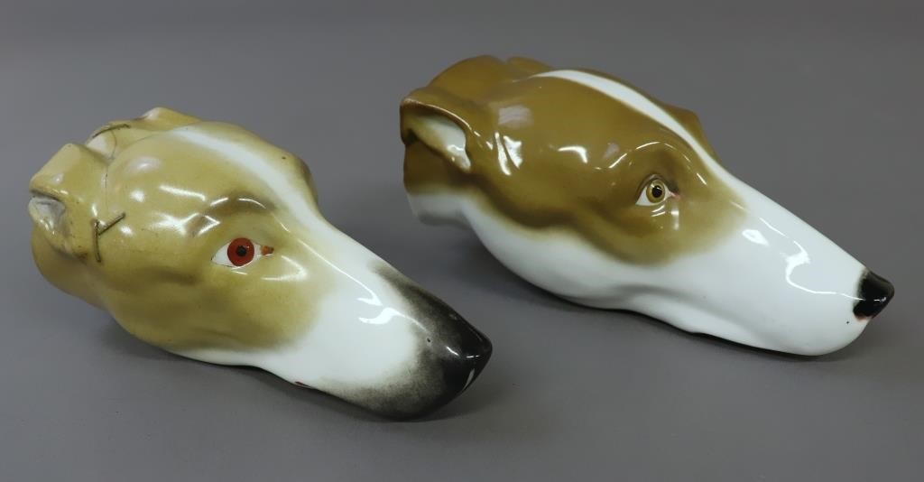 Two English porcelian greyhound stirrup