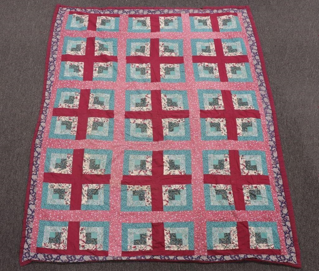 Block pattern quilt in red and