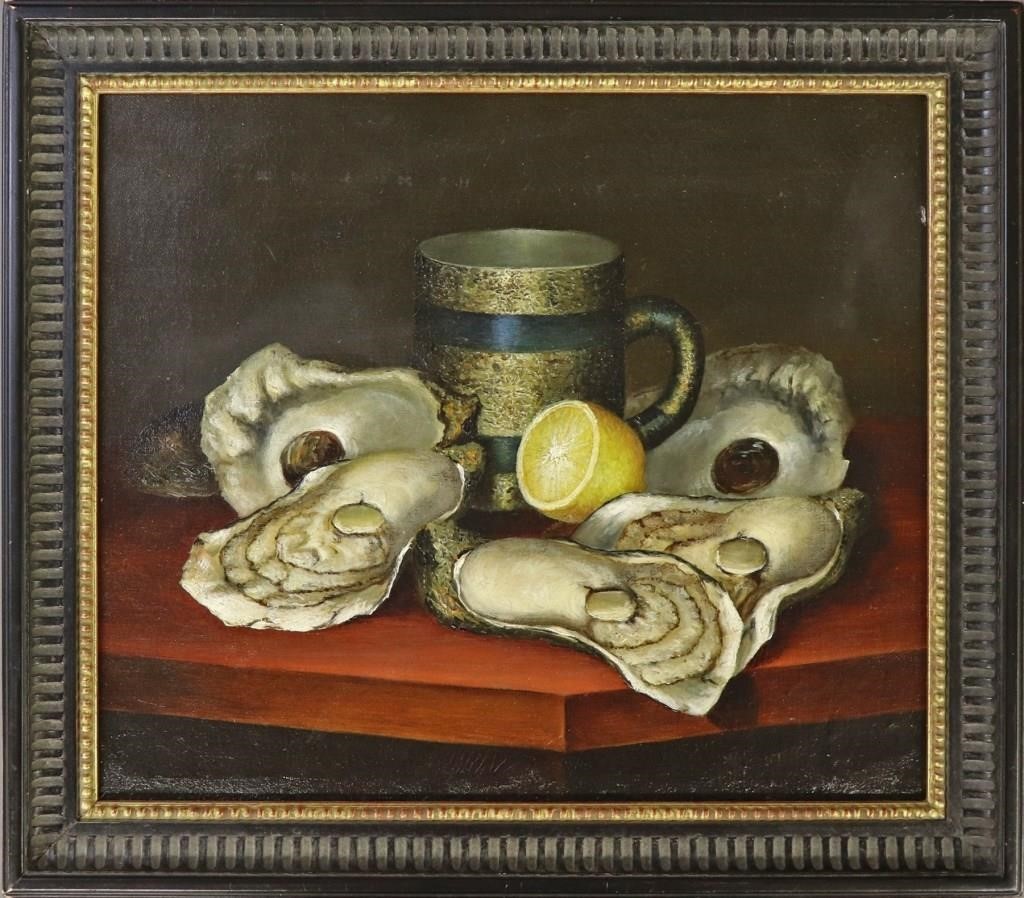 Oil on canvas still life with shucked