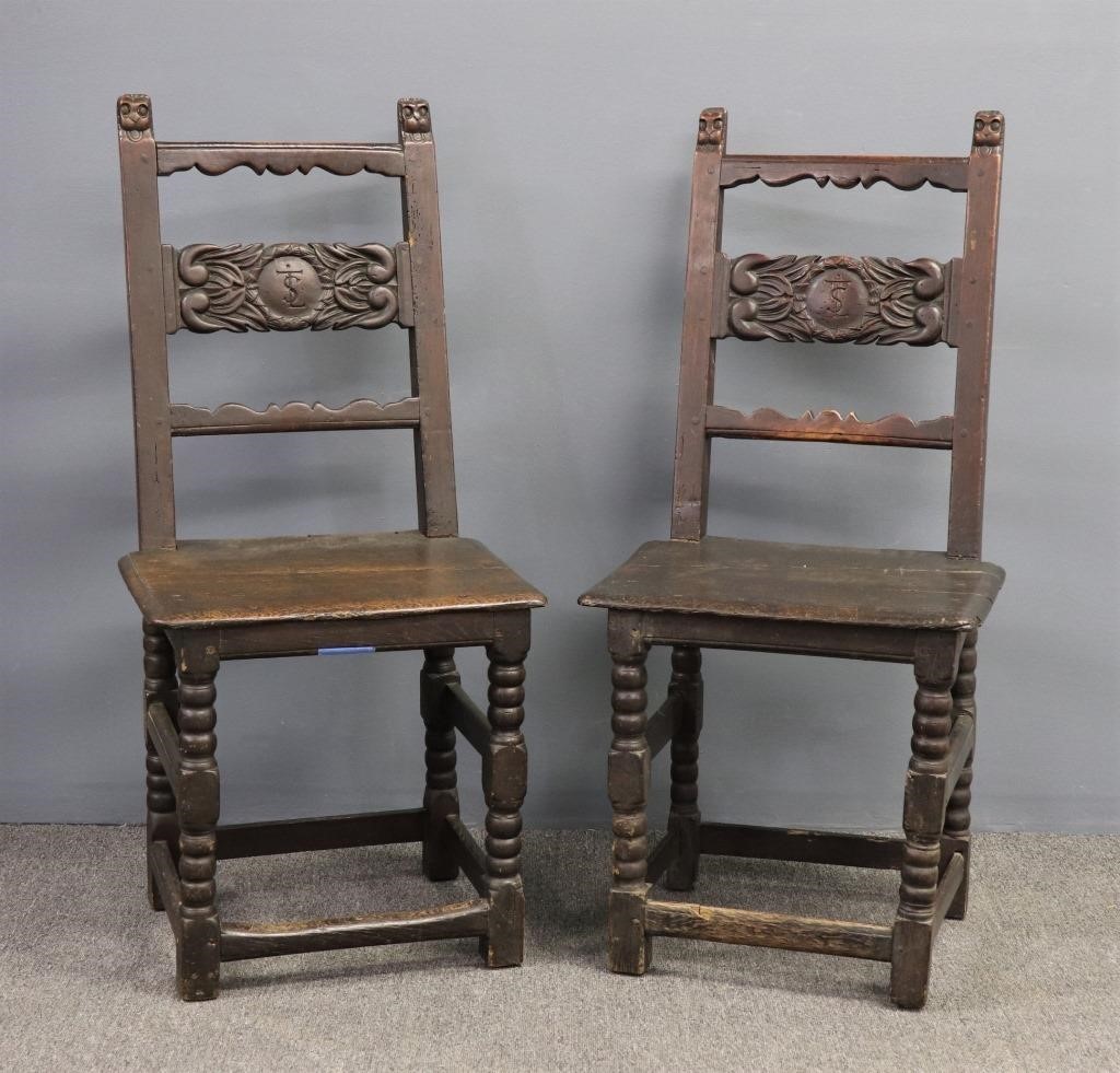 Pair of Spanish oak high back side 311140