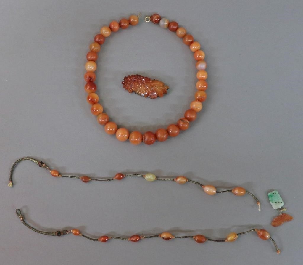 Red jade necklace, 17"l, together