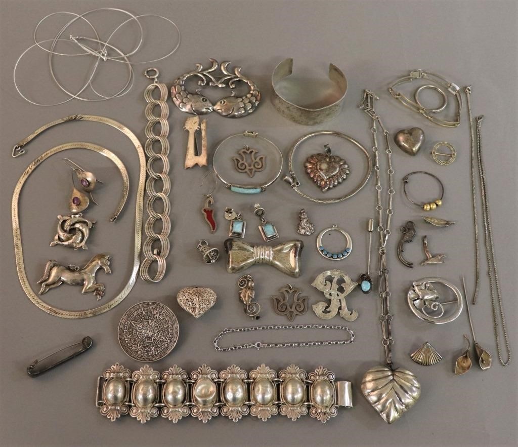 Ladies silver jewelry, some marked,