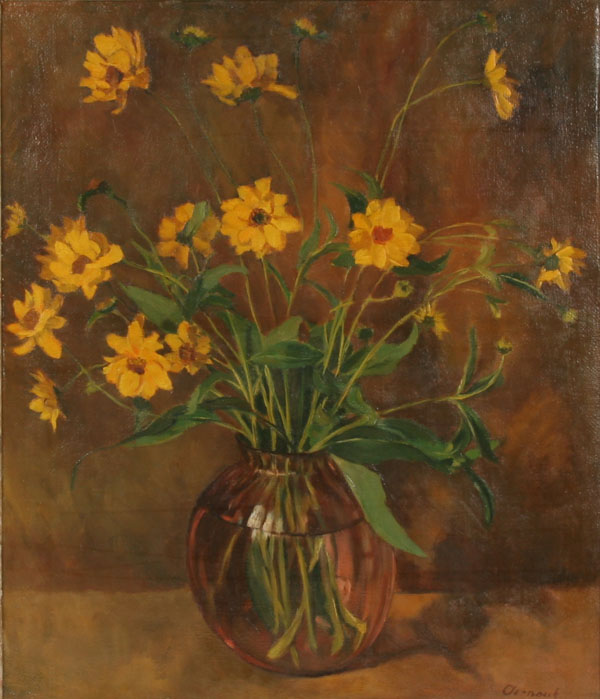 Still life with daisies, oil on