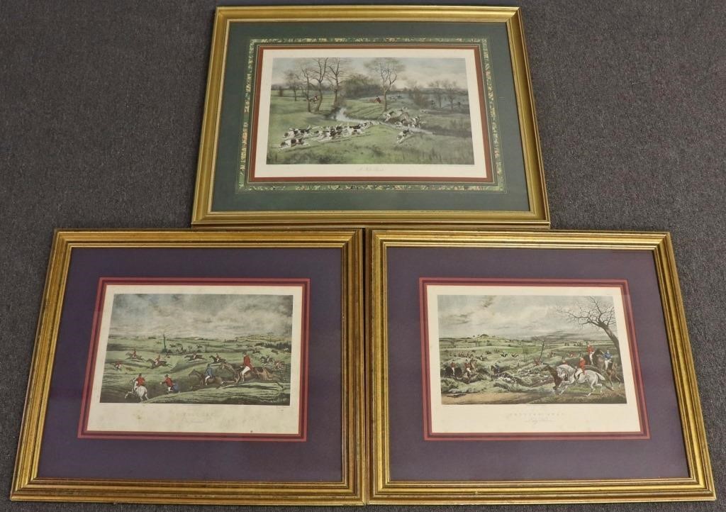 Three framed and matted fox hunting 3111ff