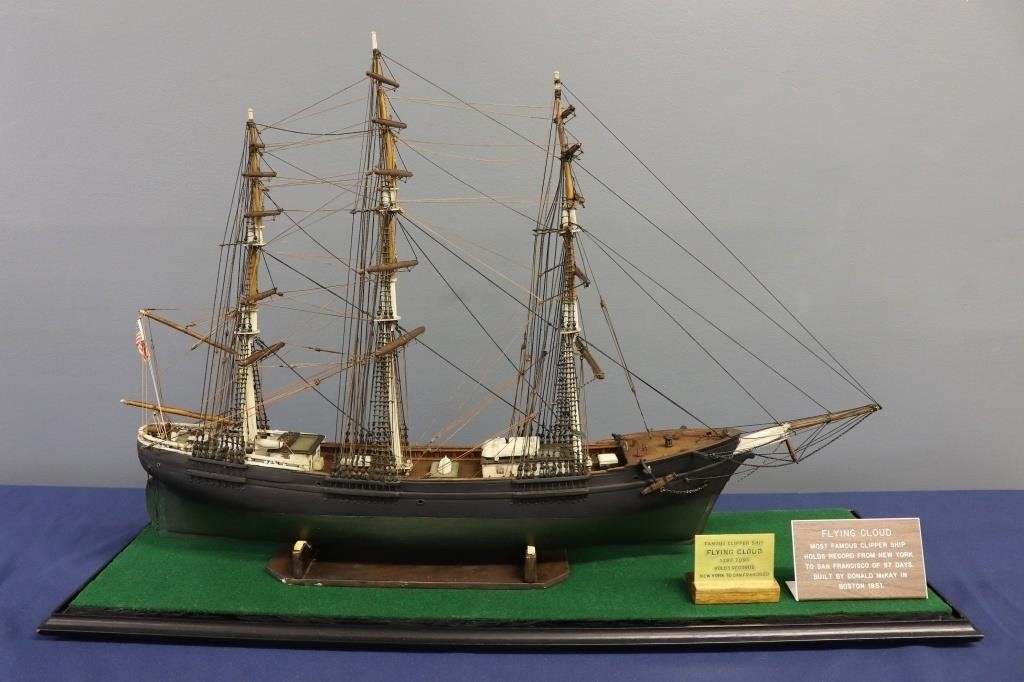 Wooden carved clipper ship model