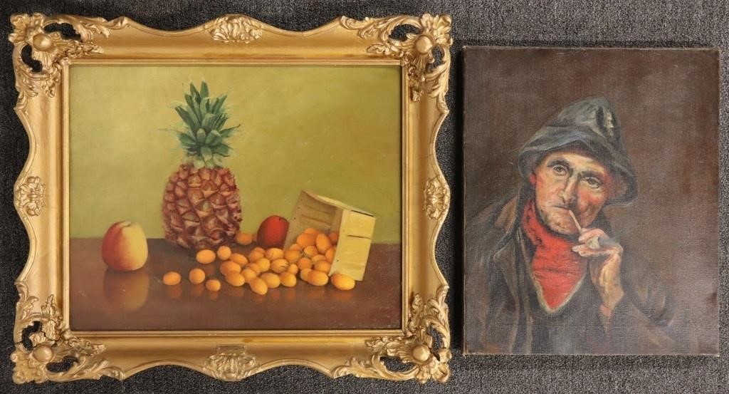 An oil on canvas still life with pineapple