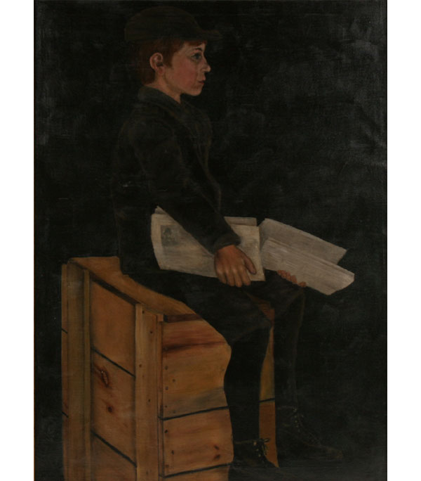 Portrait of a newspaper boy, oil
