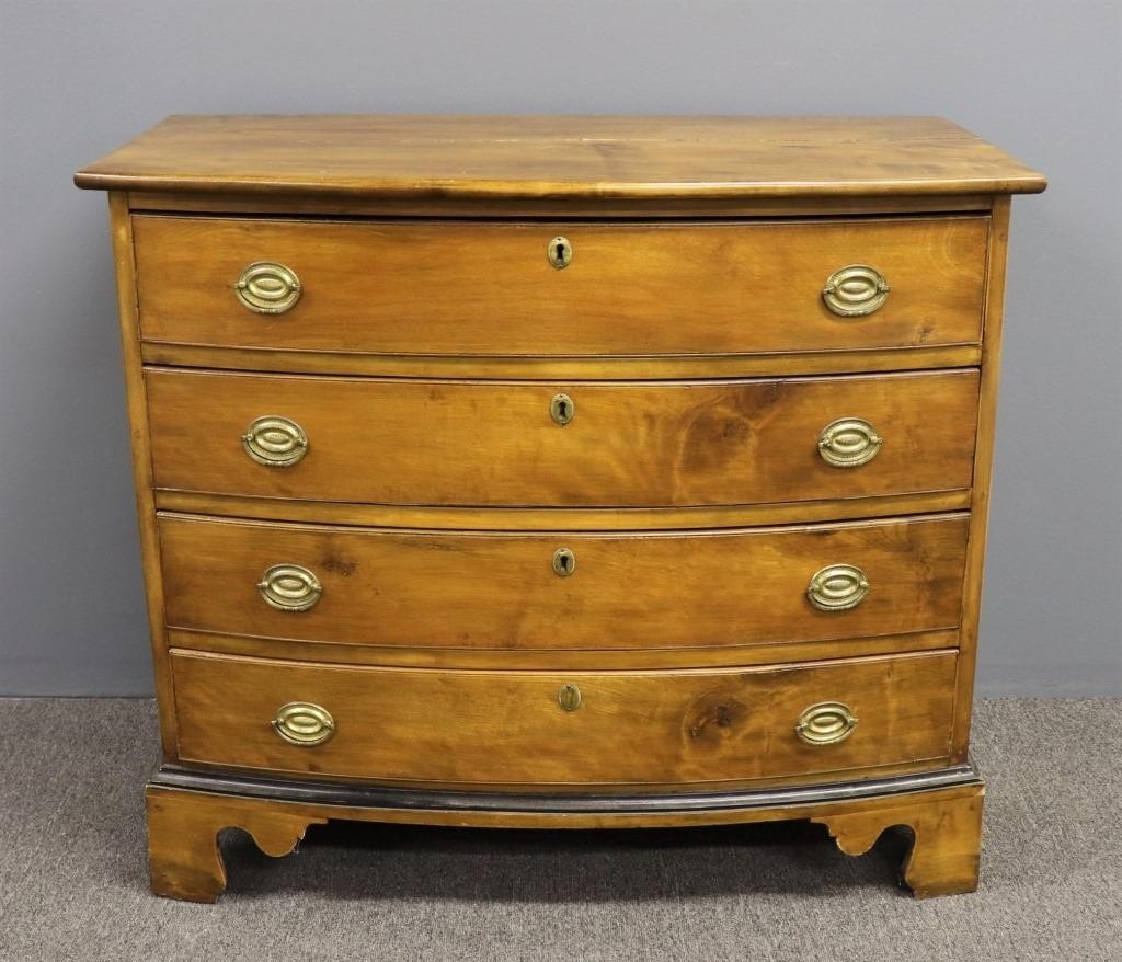 Cherry bow-front chest of drawers, 35h