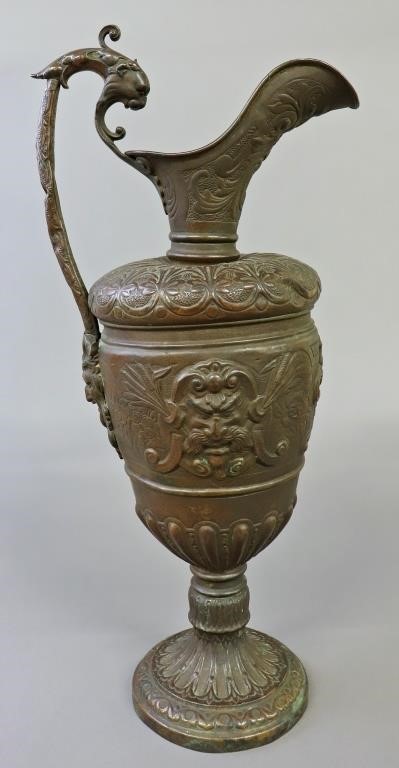 Large bronze ewer decorated with grotesque