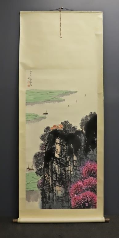 Chinese watercolor scroll landscape