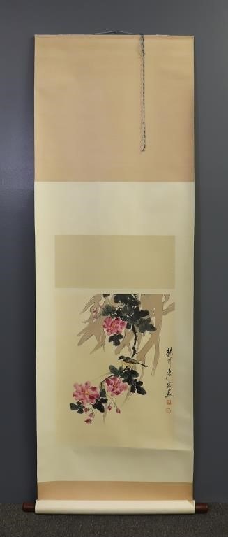 Chinese watercolor scroll of flowers,