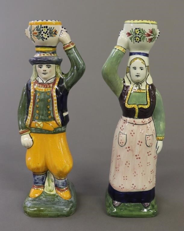 Two Quimper candleholder figurines,