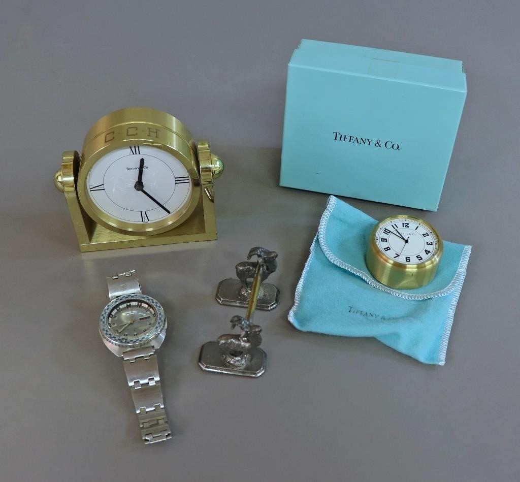 Tiffany & Co. brass quartz clock,