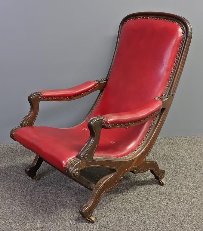 Walnut and leather chair, circa