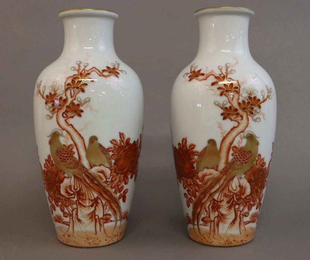 Pair of orange and white Chinese