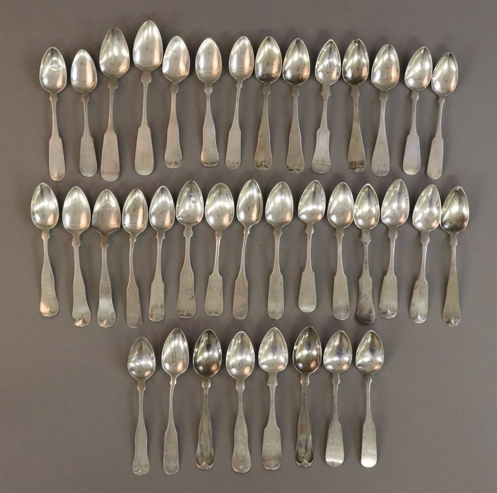 Approximately 37 coin silver teaspoons,