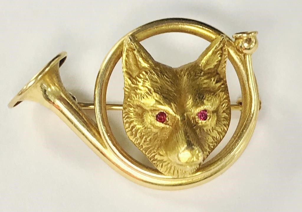 Gold fox brooch marked with 14  311342