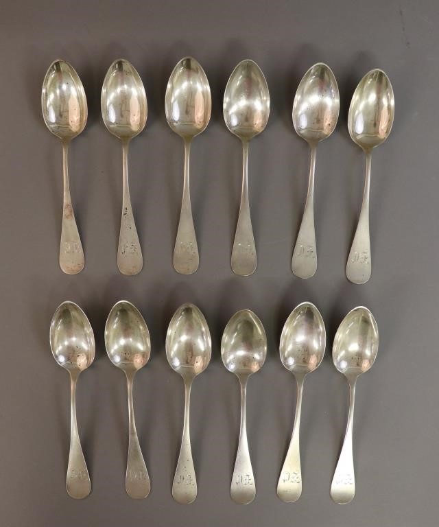 Twelve English sterling silver tablespoons,