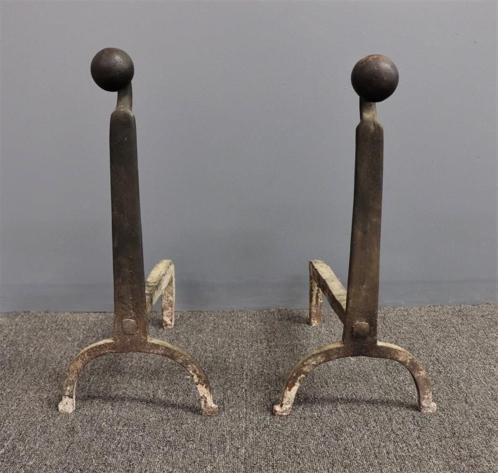 Pair of wrought iron fire dogs,