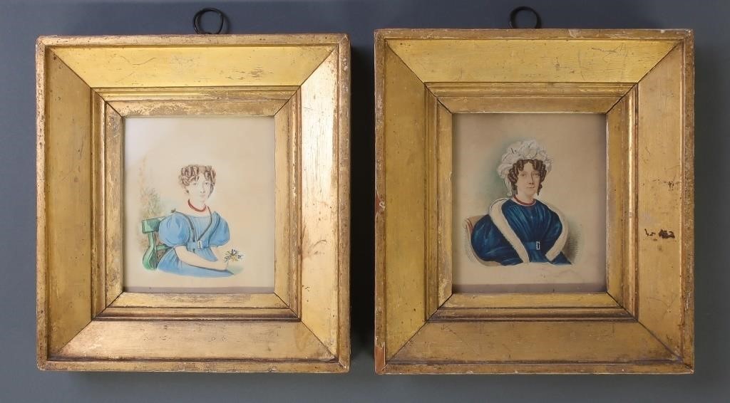Pair of watercolor portraits of women
