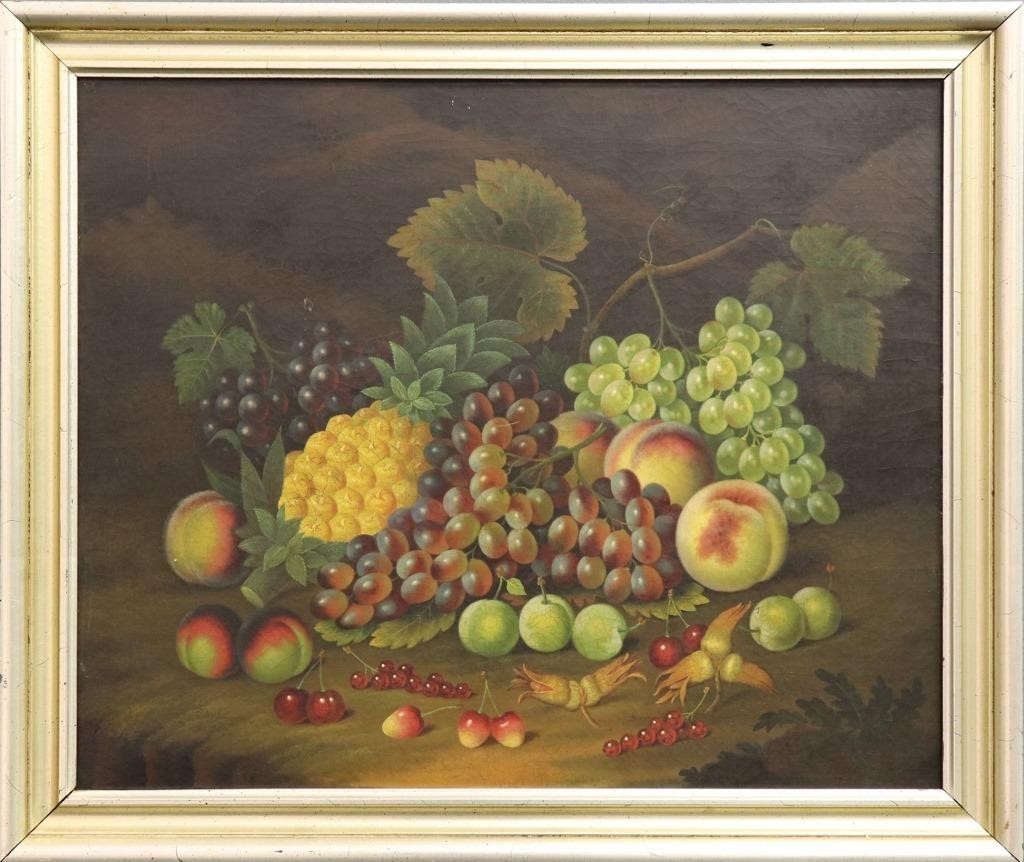 Oil on canvas still life of fruit, circa