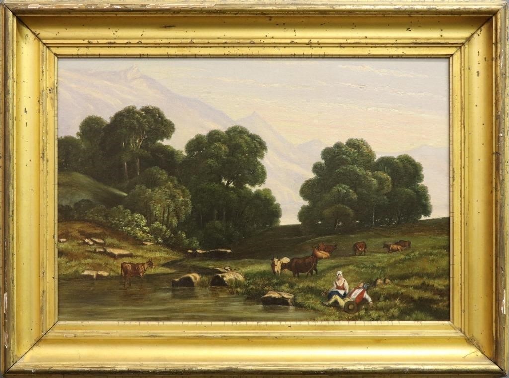 Oil on canvas bucolic landscape 3113a0