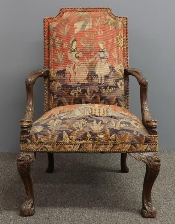 Flemish tapestry walknut armchair