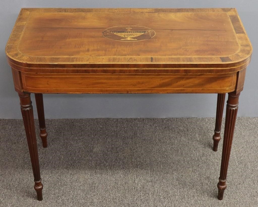 Adams inlaid mahogany gaming table  3113aa