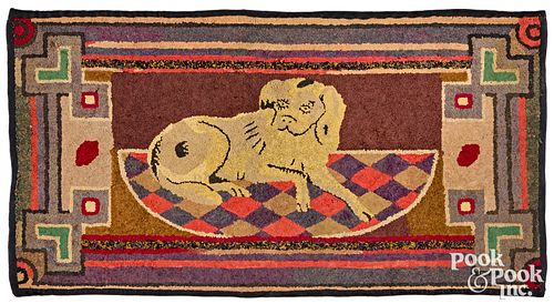 RECUMBENT DOG HOOKED RUG, EARLY