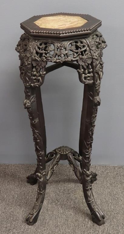 Asian rosewood marble top plant stand,