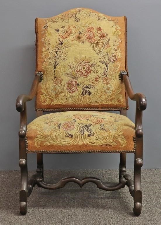 Continental needlepoint open armchair,