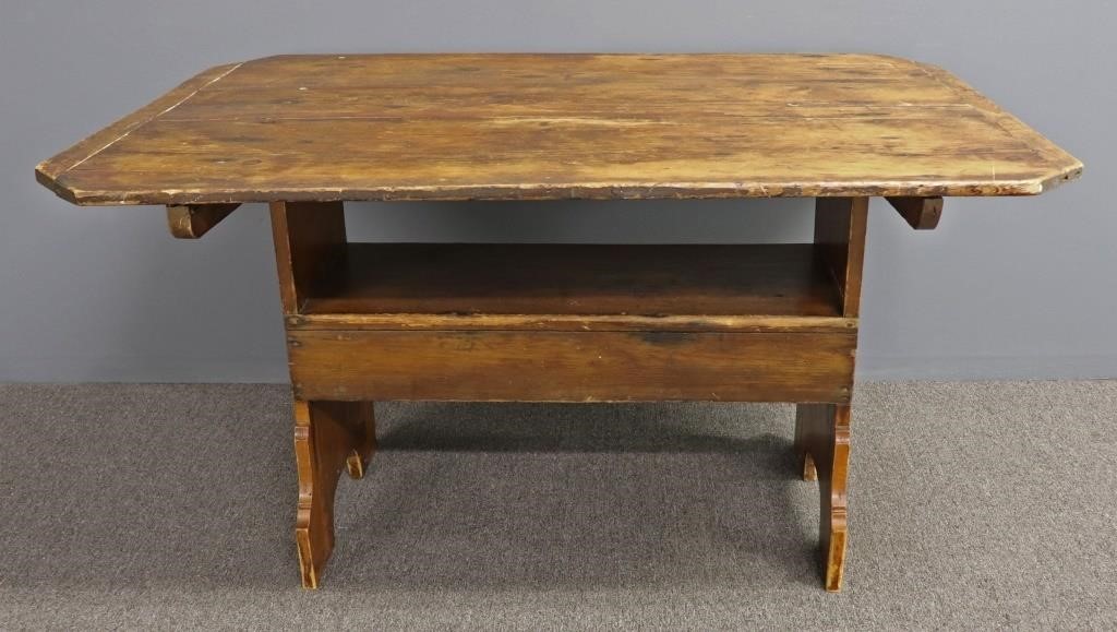 Pine bench table, 19th C., 29"h,