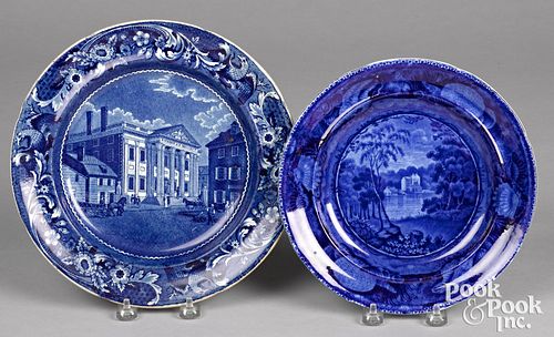 TWO HISTORICAL BLUE STAFFORDSHIRE PLATES,