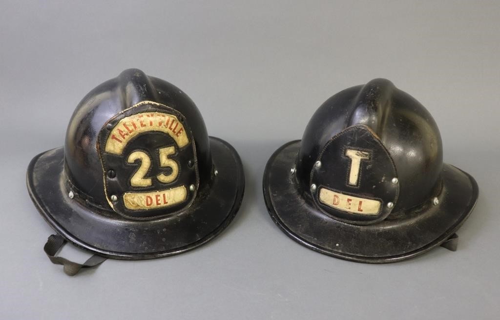 Two Delaware Tatteyville fire helmets,