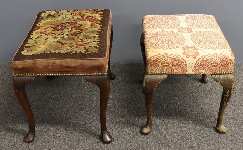 Two Queen Anne style stools, the