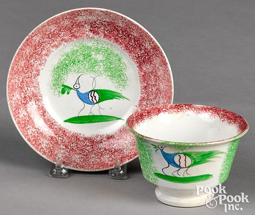 RED AND GREEN SPATTER CUP AND SAUCERRed 31144c